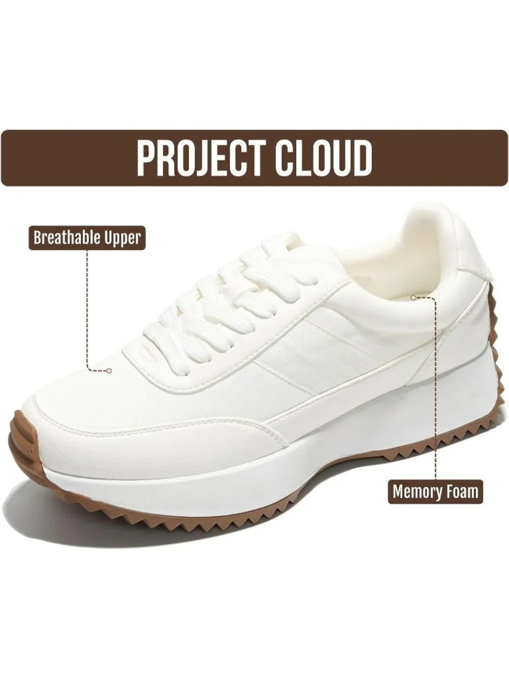 Womens Serena-cream Project Cloud Sneakers Memory Foam Lightweight Lace Up Shoes